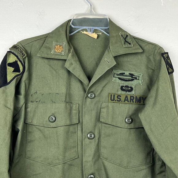 Vintage US Army Combat Uniform Olive Green Utility Shirt Coat Patches - Picture 3 of 6